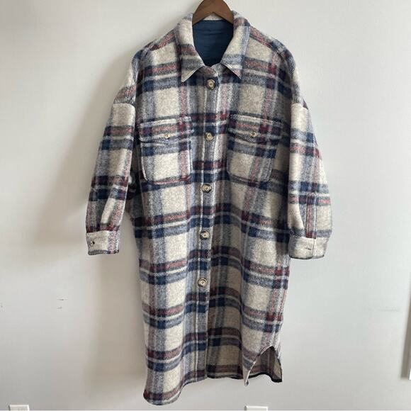 Isabel Marant Etoile | Women’s Gabrion Oversized Wool Blanket Shacket Plaid Coat - Picture 5 of 12